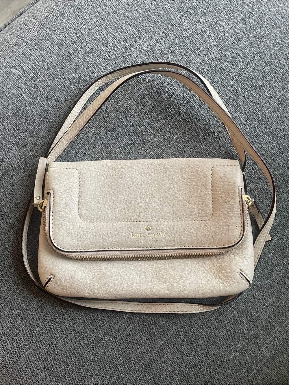 Kate spade Pebbled Leather Crossbody Bag in Light Beige/cream & red lining